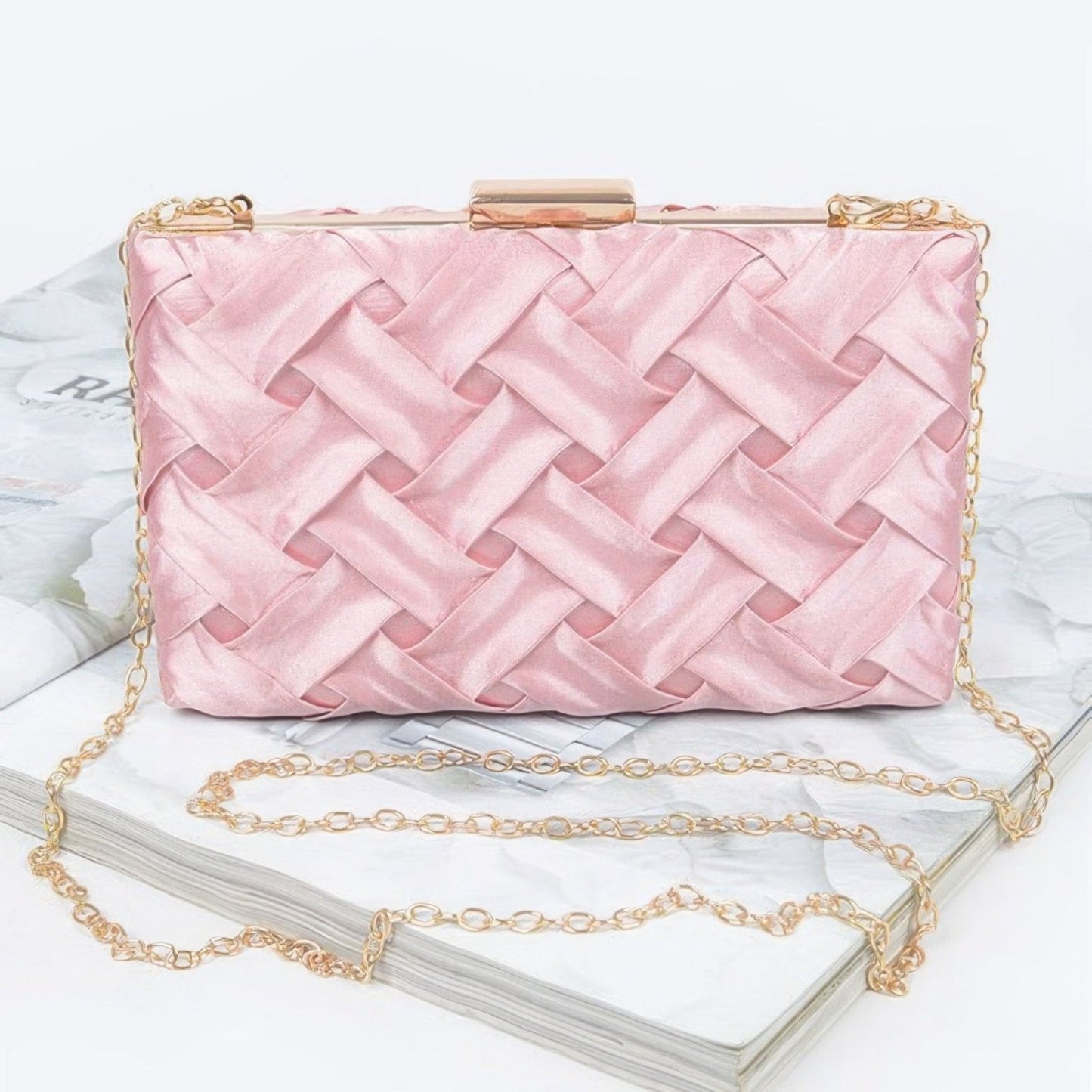 Crosshatch Chain Clutch Bag - Black, Red & Pink-Solazura Boutique - Solazura Boutique