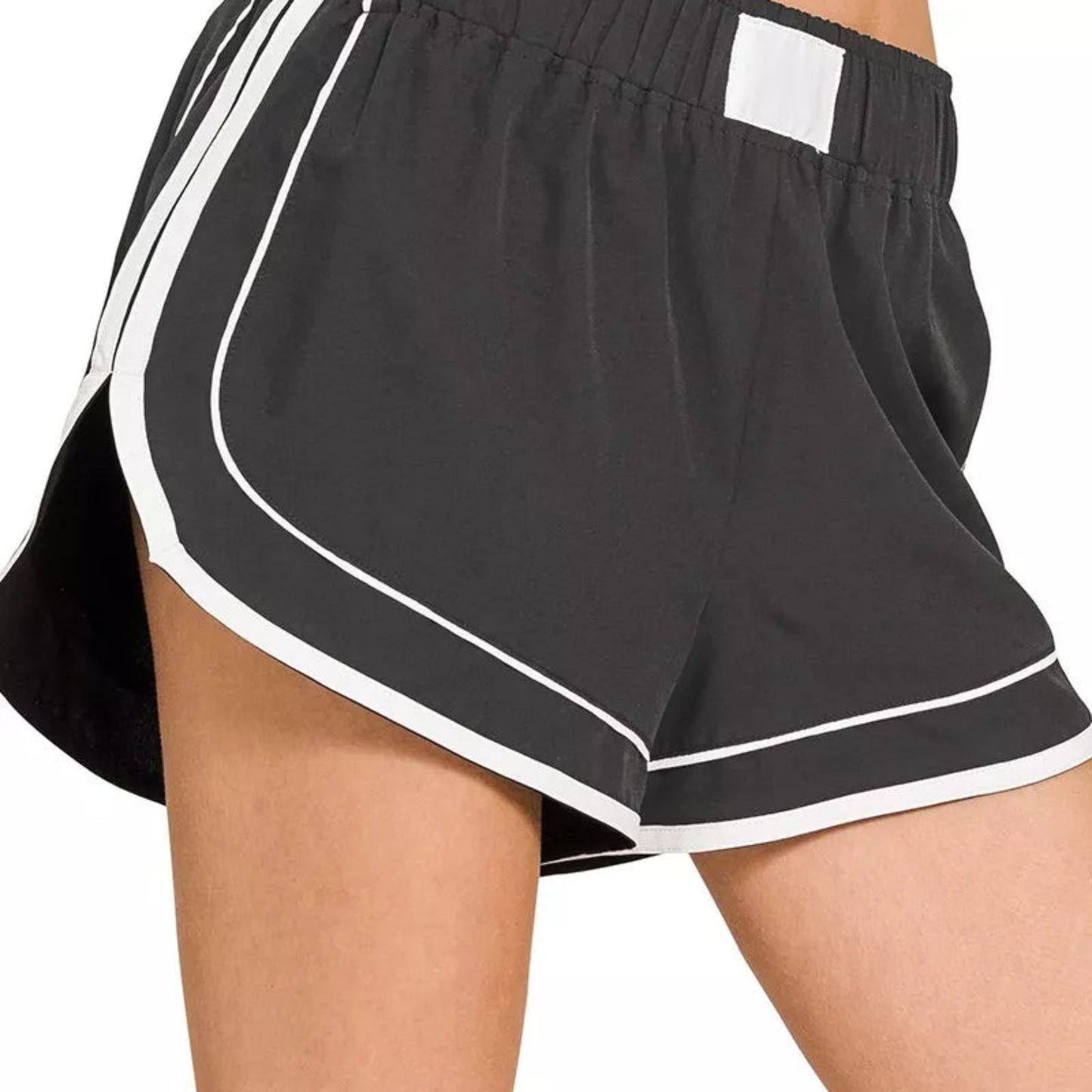Zenana Soft Woven Lined Dolphin Shorts in Black - Side View