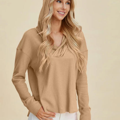 Double Take High-Low Dropped Shoulder Hoodie-Trendsi - Solazura Boutique