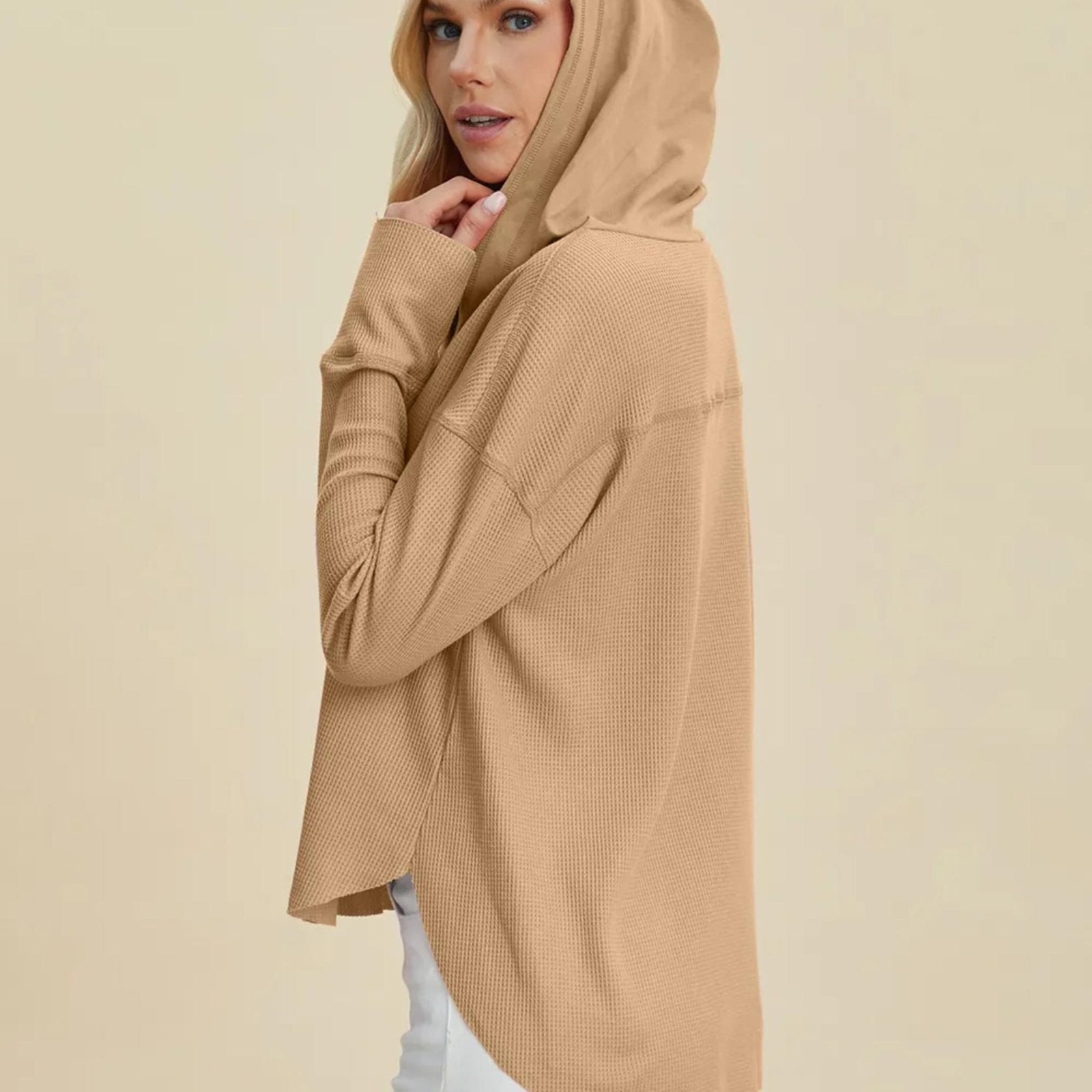 Double Take High-Low Dropped Shoulder Hoodie-Trendsi - Solazura Boutique