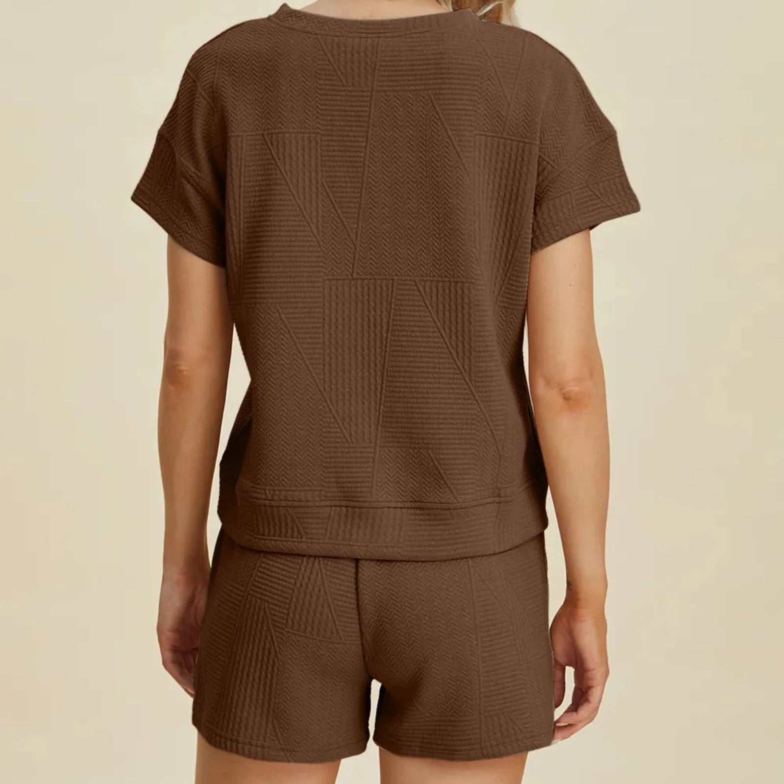 Double Take Textured Short Sleeve Top & Shorts Set-Trendsi - Solazura Boutique