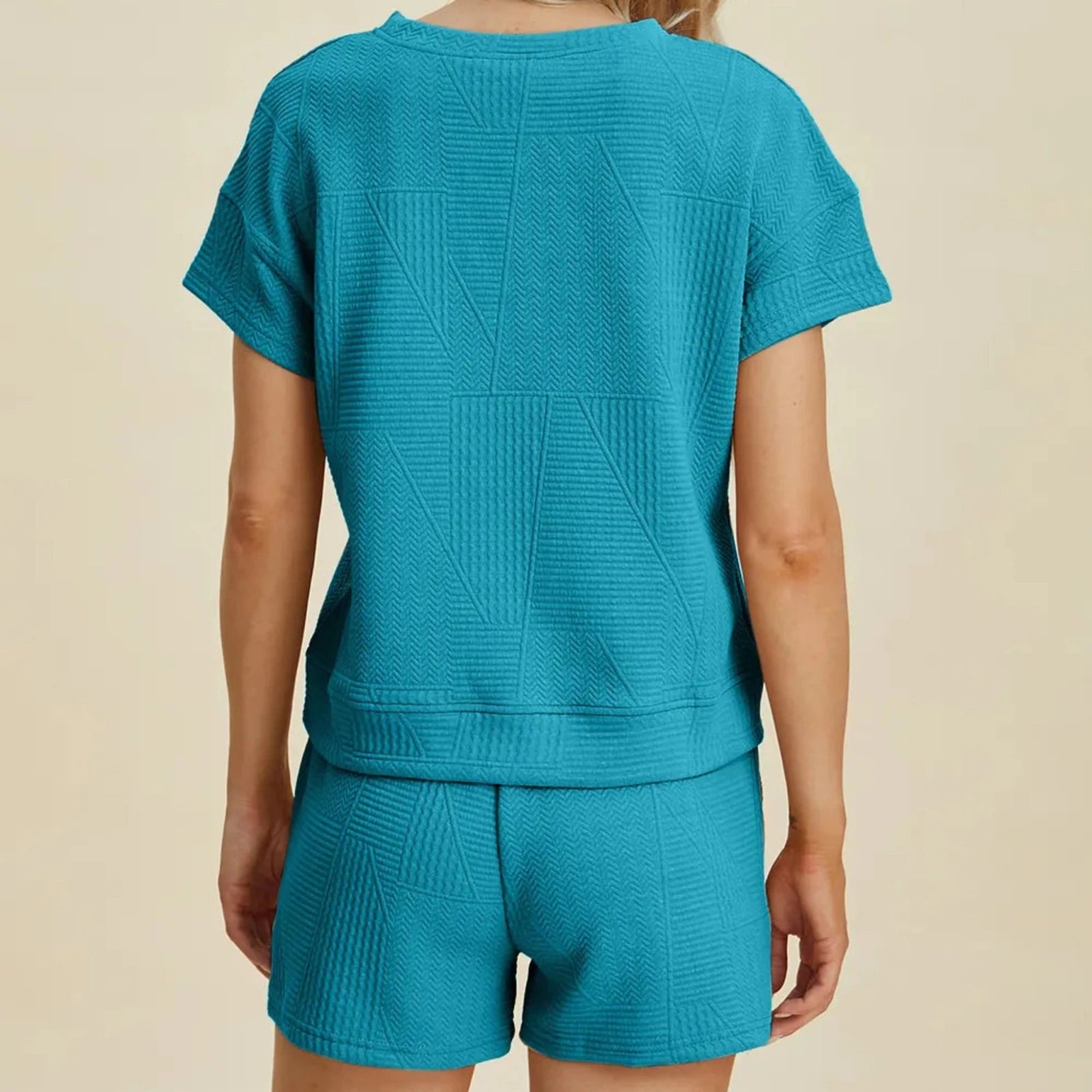 Double Take Textured Short Sleeve Top & Shorts Set-Trendsi - Solazura Boutique