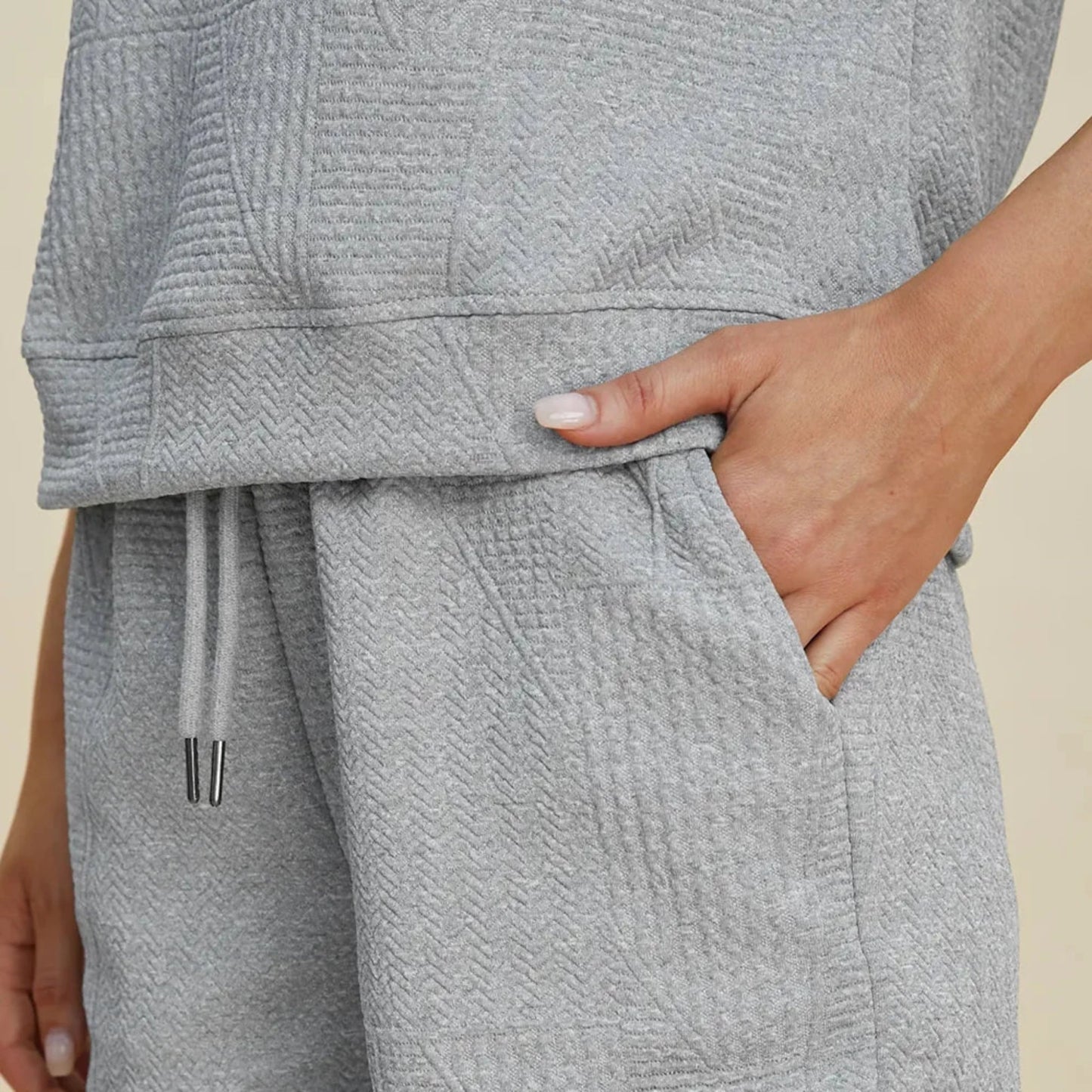 Double Take Textured Short Sleeve Top & Shorts Set-Trendsi - Solazura Boutique
