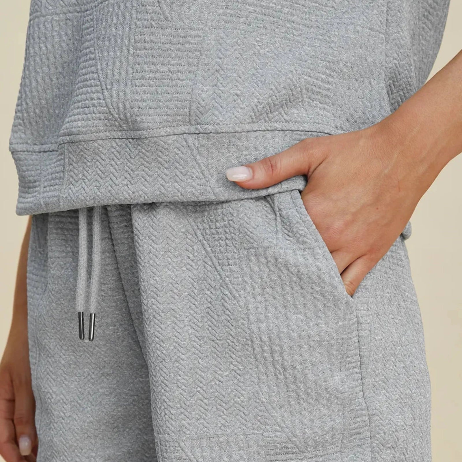 Double Take Textured Short Sleeve Top & Shorts Set-Trendsi - Solazura Boutique