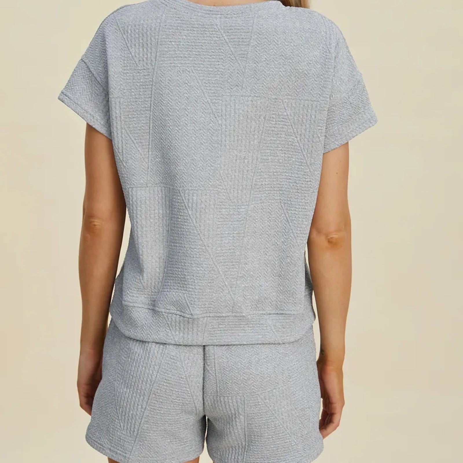 Double Take Textured Short Sleeve Top & Shorts Set-Trendsi - Solazura Boutique