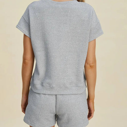 Double Take Textured Short Sleeve Top & Shorts Set-Trendsi - Solazura Boutique