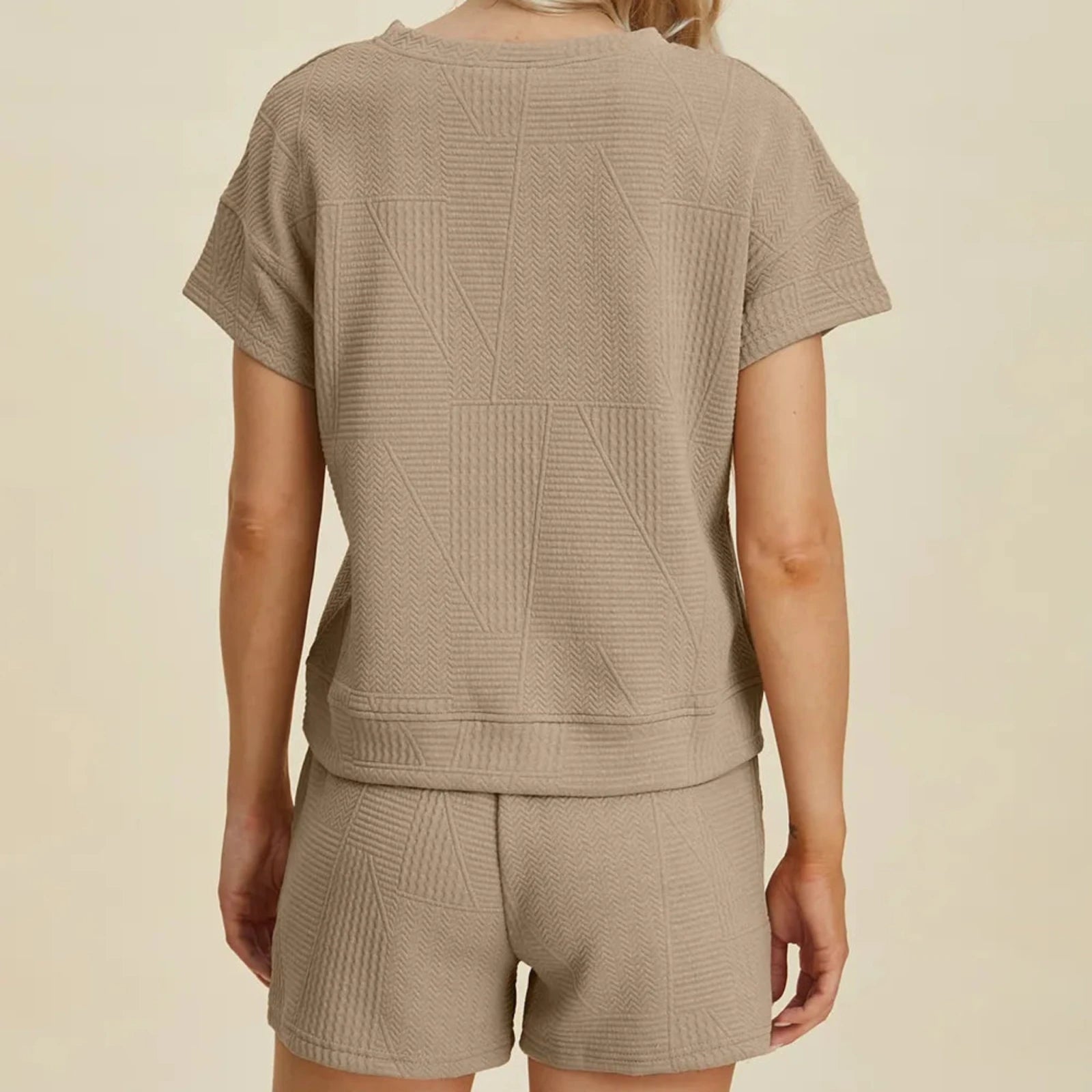 Double Take Textured Short Sleeve Top & Shorts Set-Trendsi - Solazura Boutique