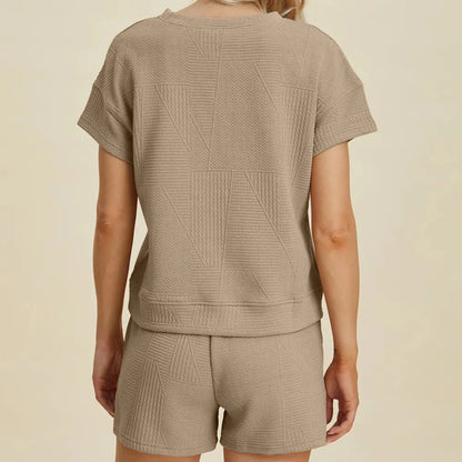 Double Take Textured Short Sleeve Top & Shorts Set-Trendsi - Solazura Boutique