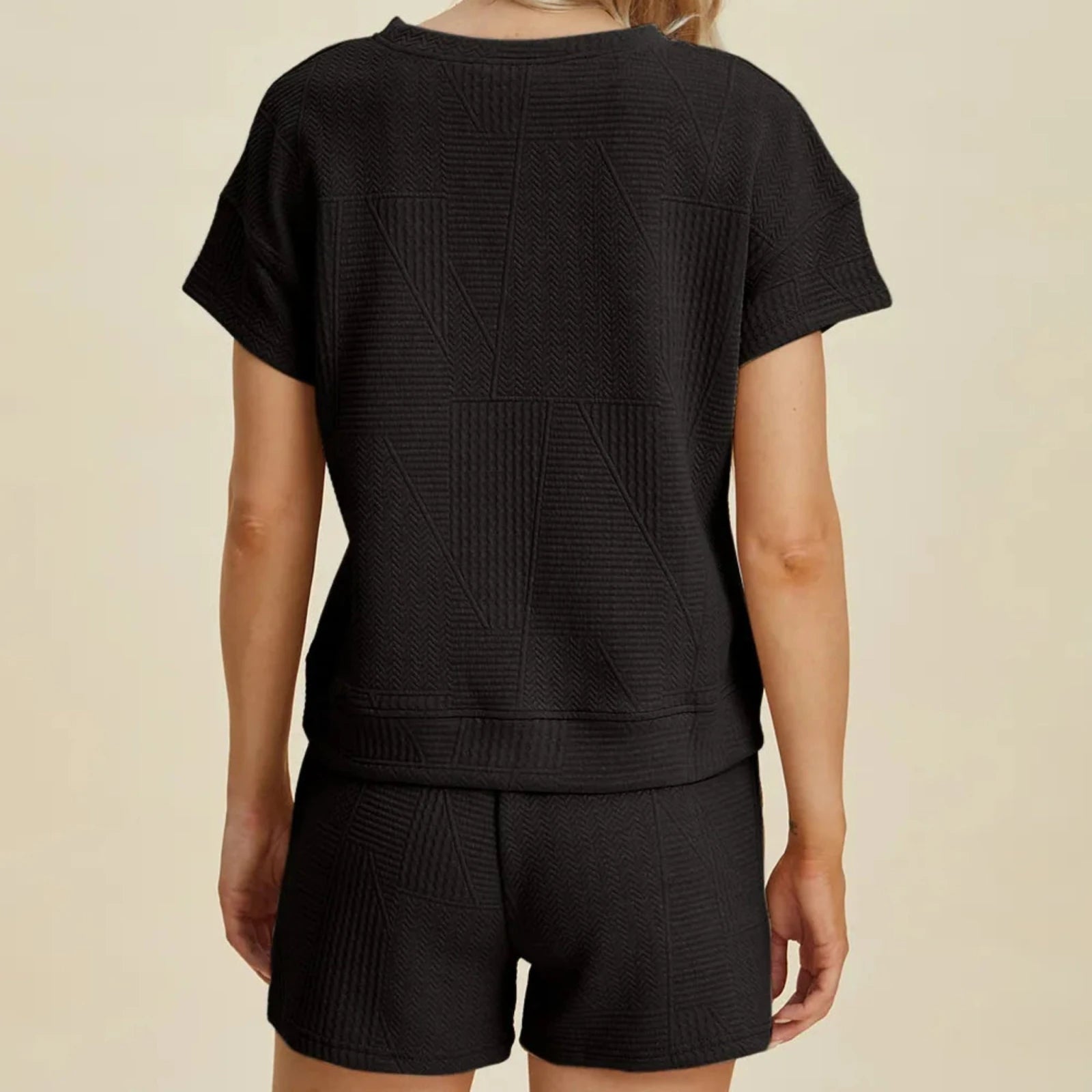 Double Take Textured Short Sleeve Top & Shorts Set-Trendsi - Solazura Boutique