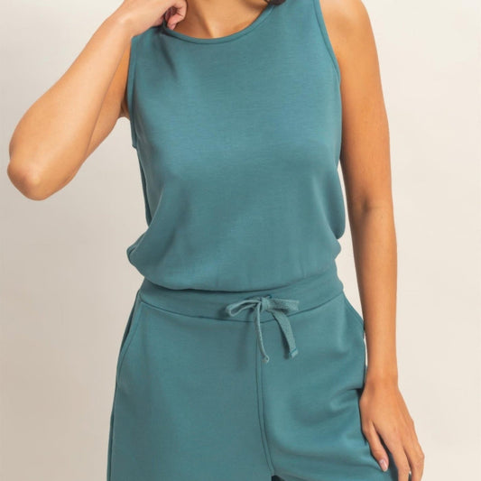 Drawstring Waist Sleeveless Romper - 6 Colors-Solazura Boutique - Solazura Boutique