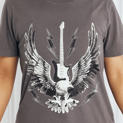Complete boutique presentation of the mineB eagle tee in charcoal grey.