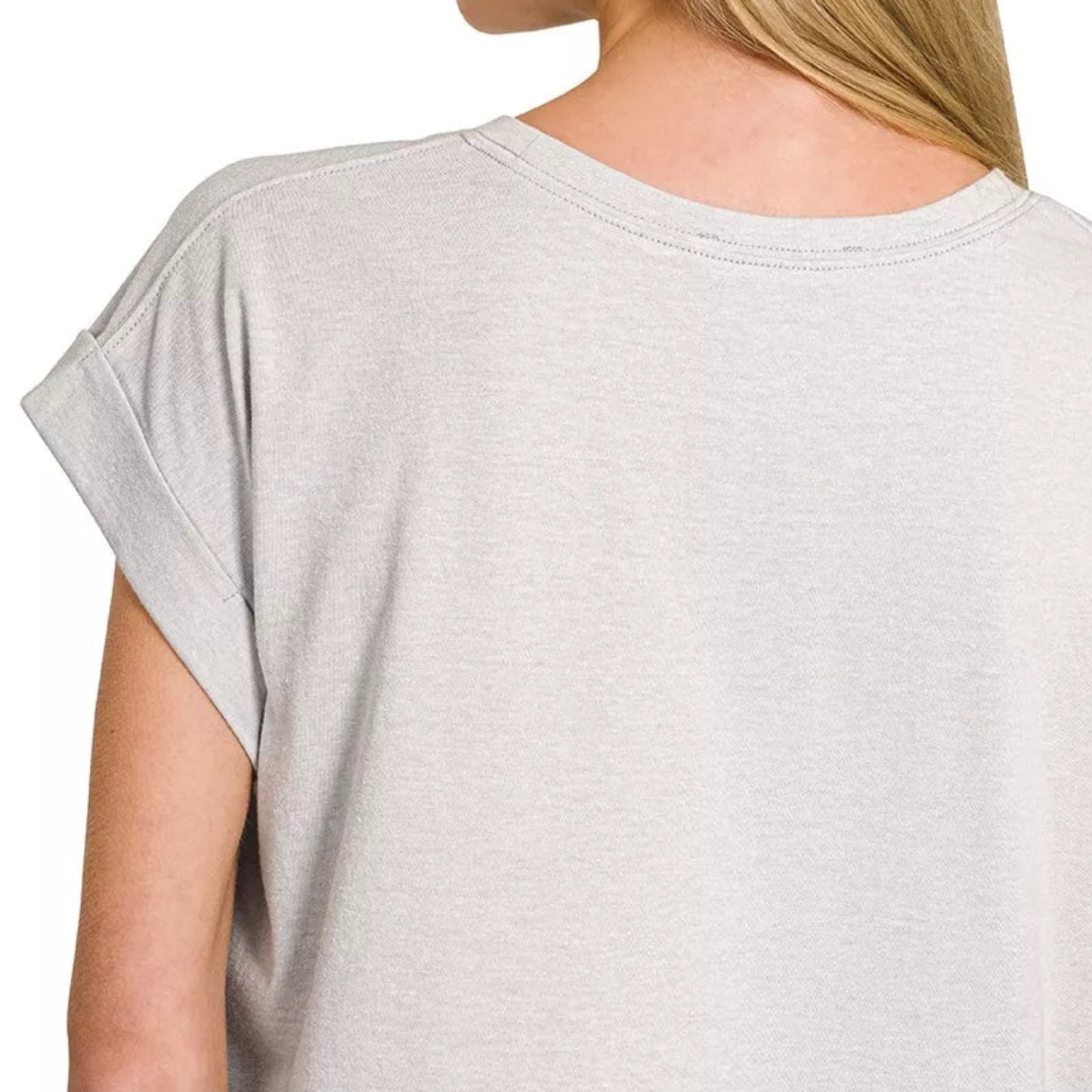 Zenana Round Neck Short Sleeve American Flag T-Shirt in Heather Grey - Lifestyle View 2