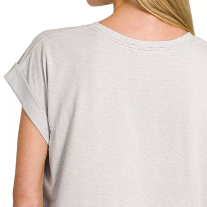 Zenana Round Neck Short Sleeve American Flag T-Shirt in Heather Grey - Lifestyle View 2
