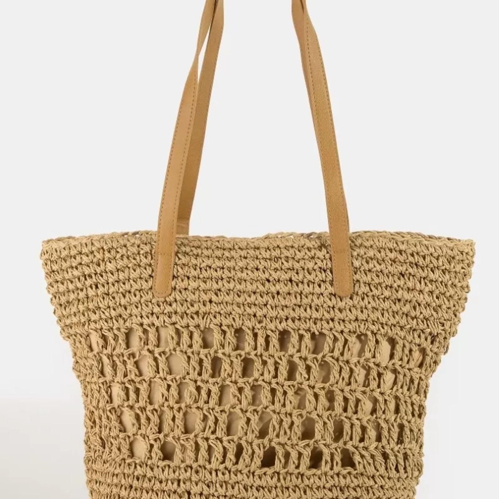 Fame Intricate Straw Braided Large Tote Bag-Trendsi - Solazura Boutique