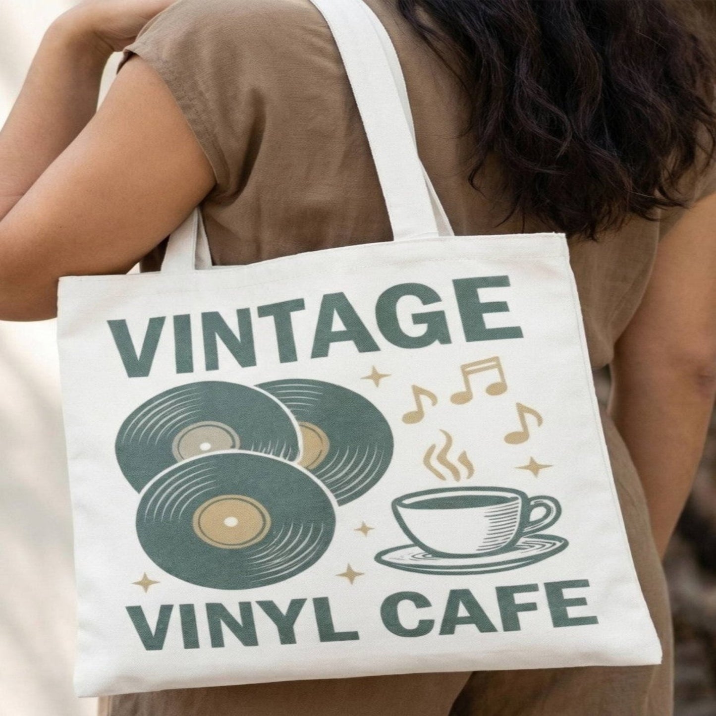 Fame Vintage Vinyl Cafe Tote Bag-Trendsi - Solazura Boutique