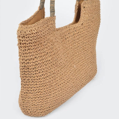 Faux Straw Tote Bag - Khaki-Solazura Boutique - Solazura Boutique