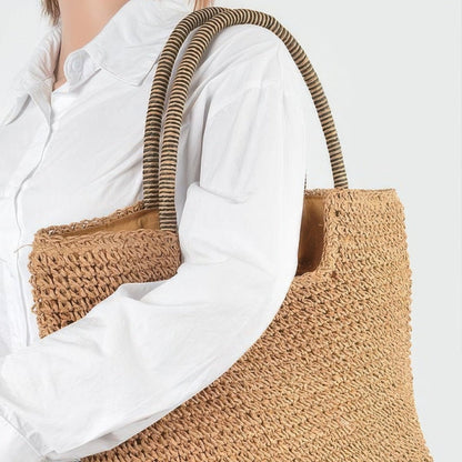Faux Straw Tote Bag - Khaki-Solazura Boutique - Solazura Boutique