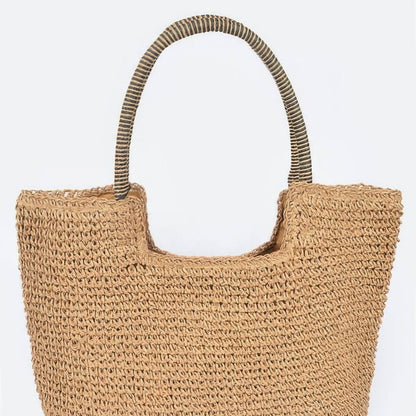 Faux Straw Tote Bag - Khaki-Solazura Boutique - Solazura Boutique