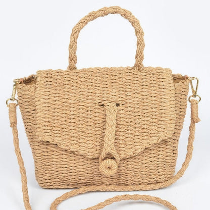 Faux Straw Weaved Clutch Bag - Khaki-Solazura Boutique - Solazura Boutique