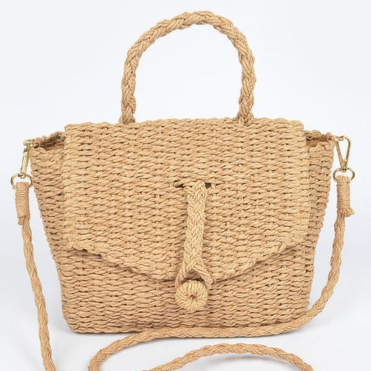 Faux Straw Weaved Clutch Bag - Khaki-Solazura Boutique - Solazura Boutique