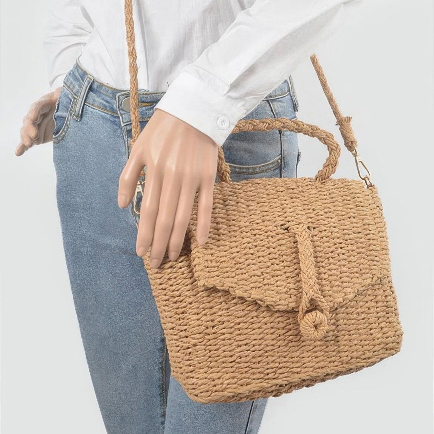 Faux Straw Weaved Clutch Bag - Khaki-Solazura Boutique - Solazura Boutique