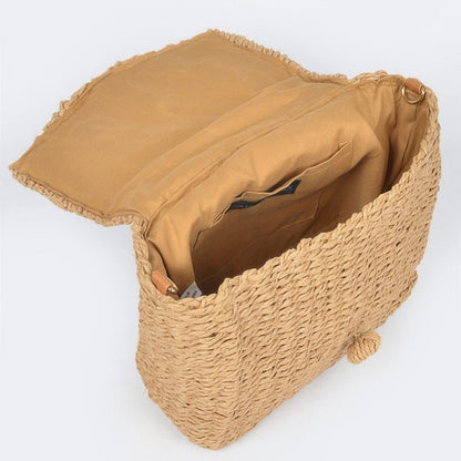 Faux Straw Weaved Clutch Bag - Khaki-Solazura Boutique - Solazura Boutique