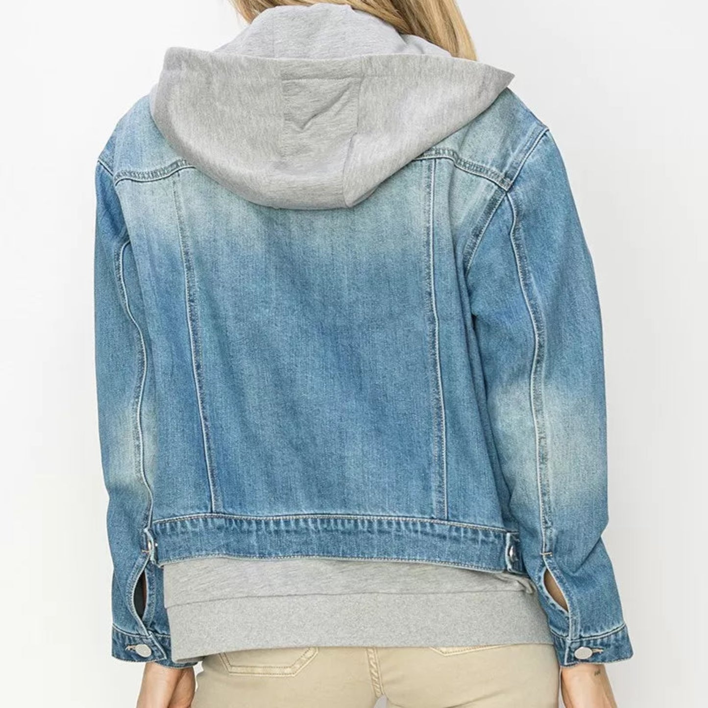 RISEN Oversized Hoodie Jacket in Medium Wash - Back View