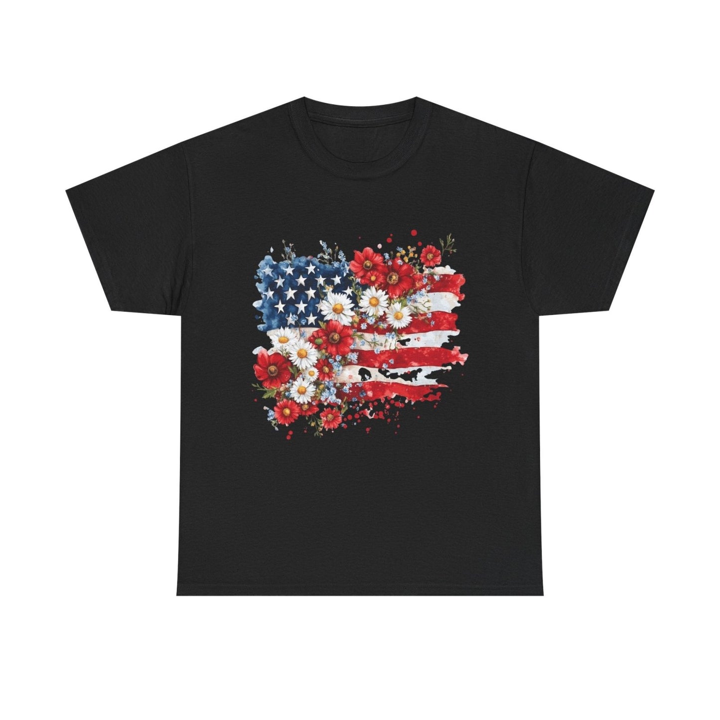 Floral Flag T-shirt — Patriotic Floral Flag-Printify - Solazura Boutique