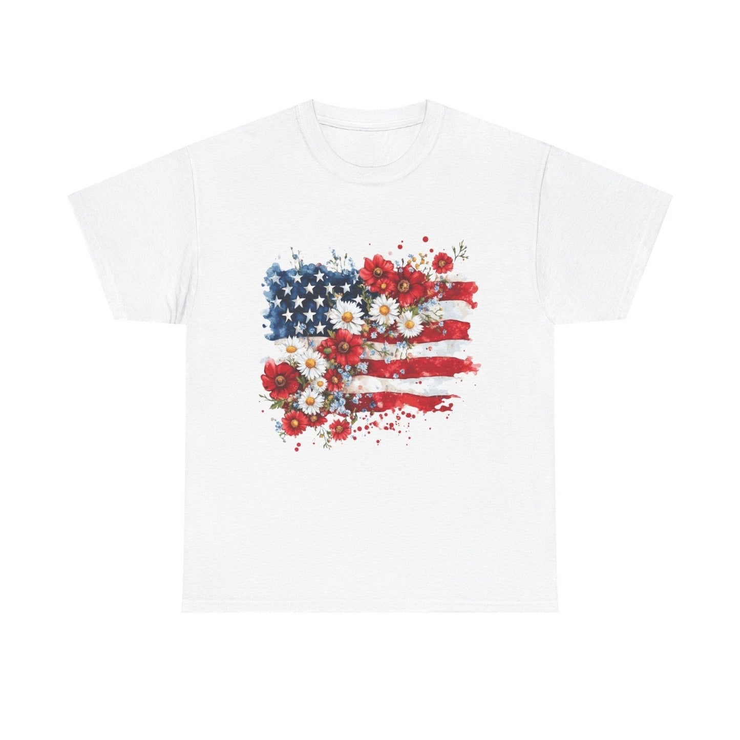 Floral Flag T-shirt — Patriotic Floral Flag-Printify - Solazura Boutique