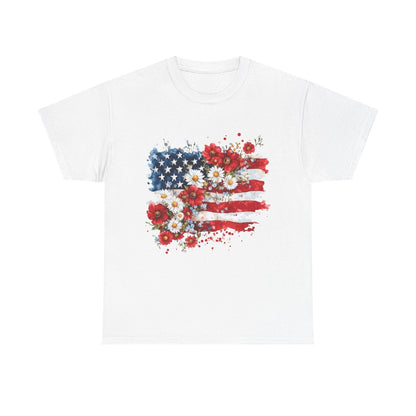 Floral Flag T-shirt — Patriotic Floral Flag-Printify - Solazura Boutique