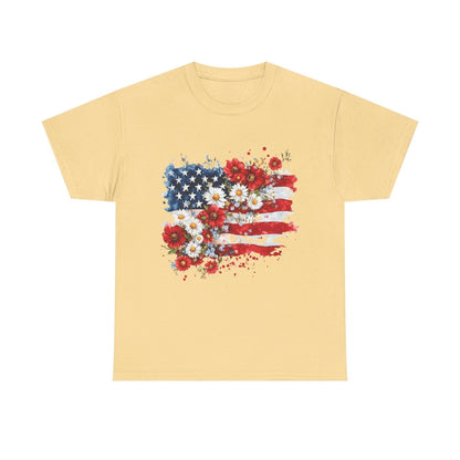 Floral Flag T-shirt — Patriotic Floral Flag-Printify - Solazura Boutique