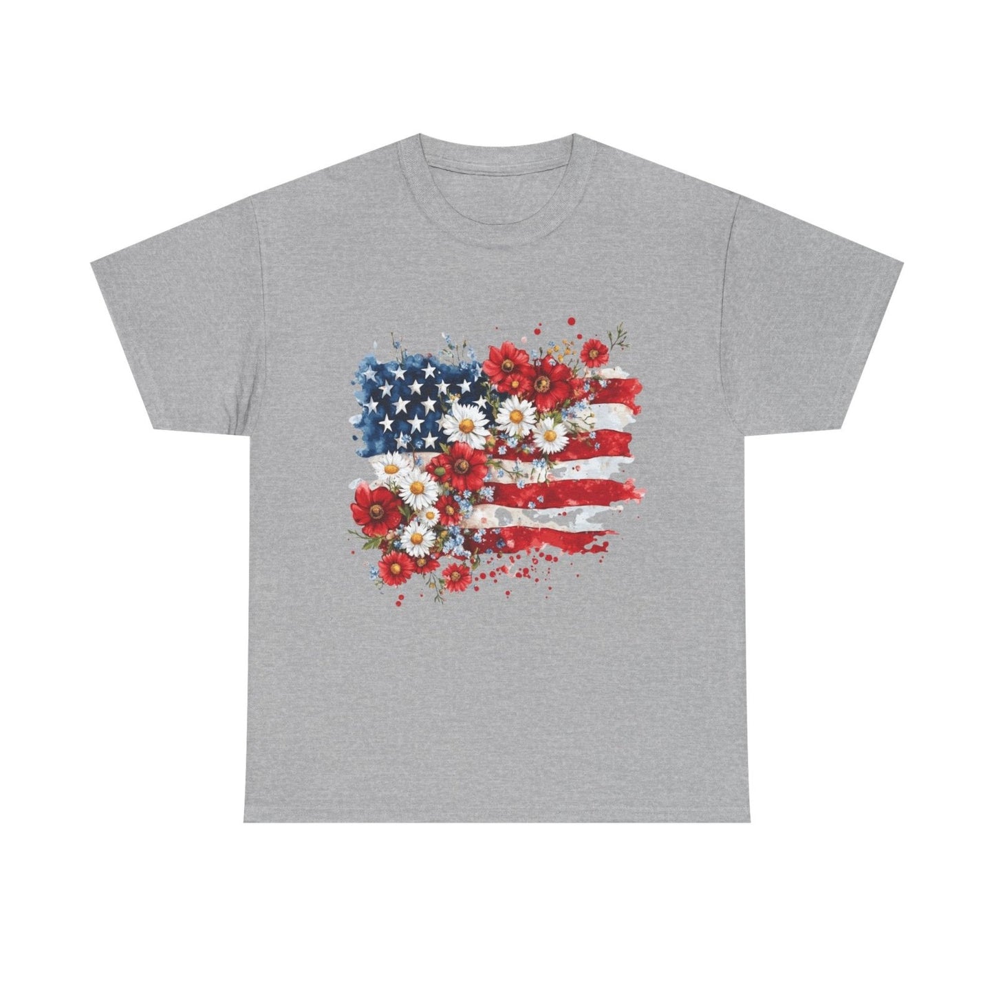 Floral Flag T-shirt — Patriotic Floral Flag-Printify - Solazura Boutique