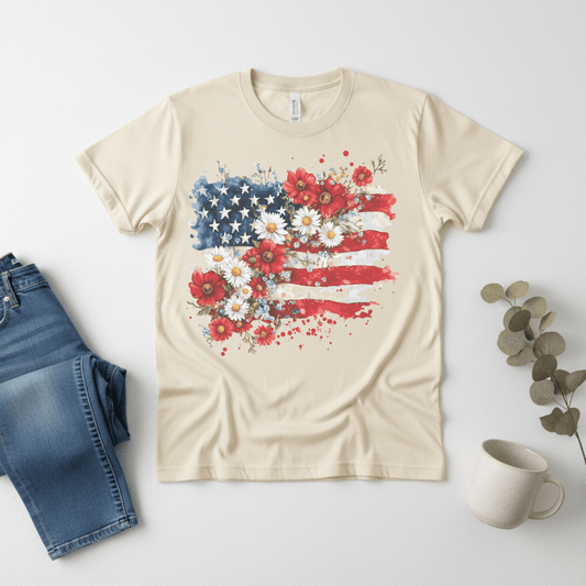 Floral Flag T-shirt — Patriotic Floral Flag-Printify - Solazura Boutique