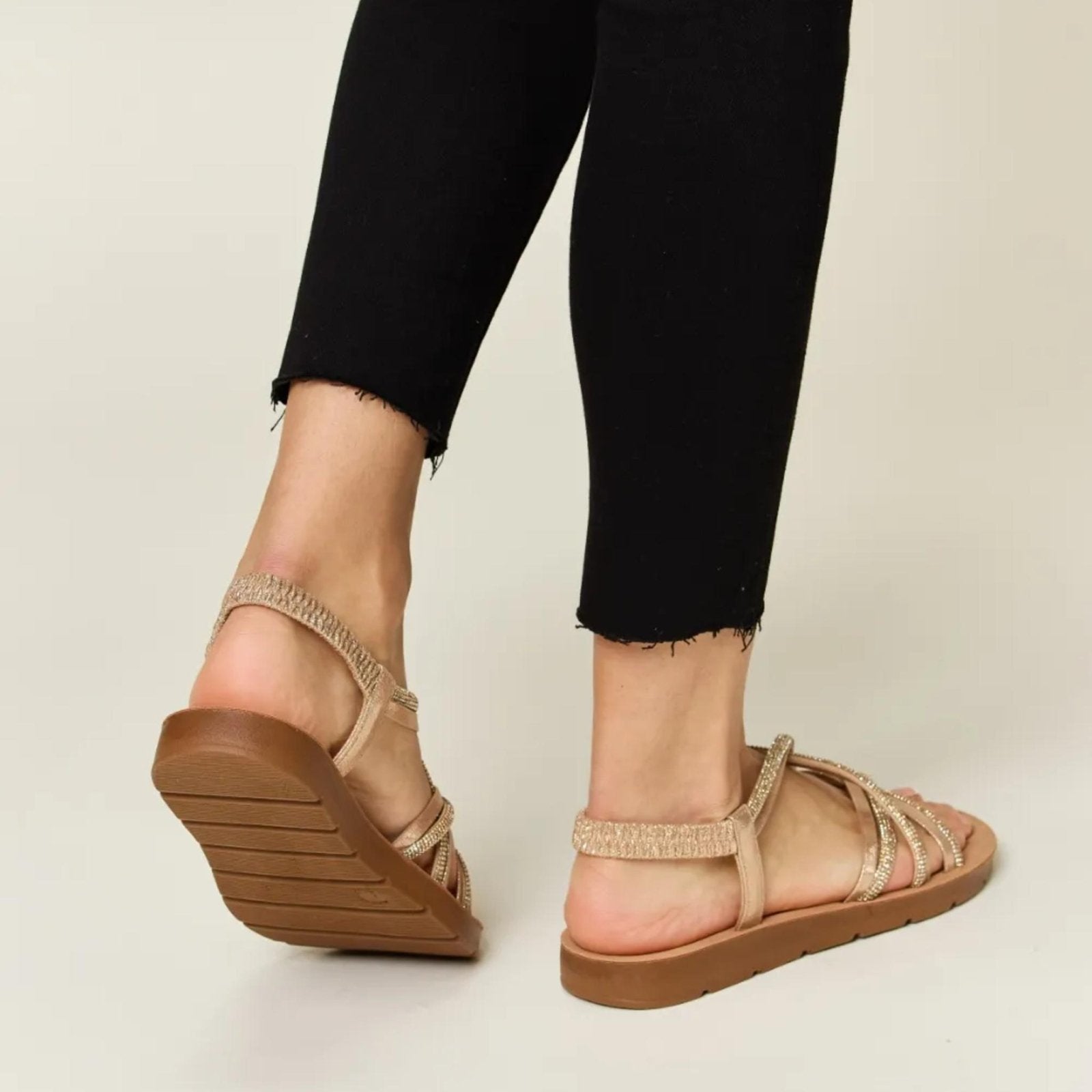 Forever Link Rhinestone Crisscross Flat Sandals - Sparkly Summer Flats-Trendsi - Solazura Boutique