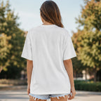 Back view of the white Fresh Cherries Graphic Oversized T-Shirt with oversized relaxed silhouette.