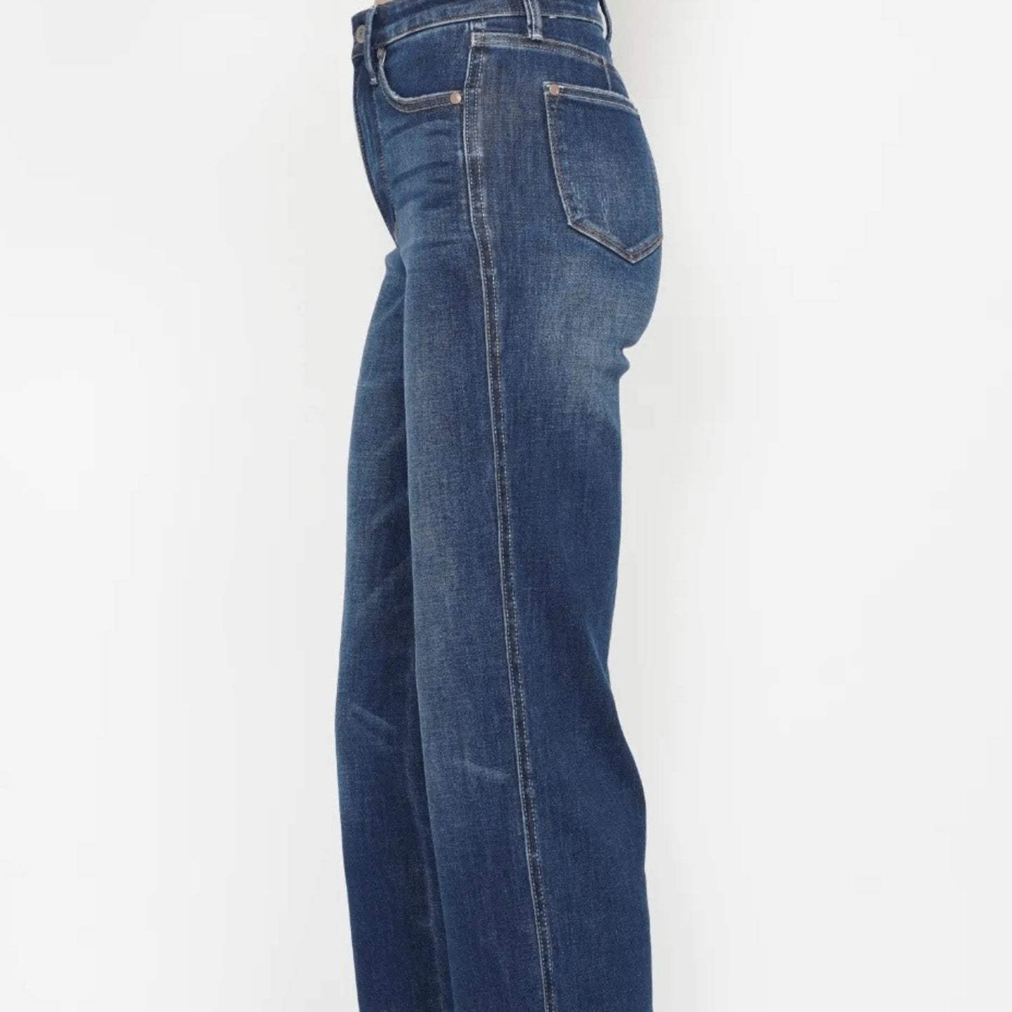 Side profile view of Judy Blue high-rise tummy control skinny jeans.