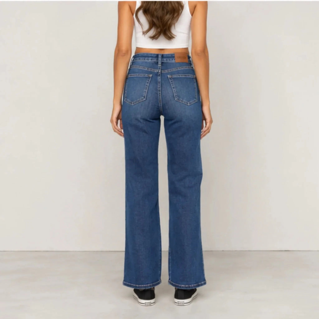 Women's Judy Blue Full Size High Waist Tummy Control Jeans back view featuring classic five-pocket styling, premium stretch denim, and a flattering high-rise fit.