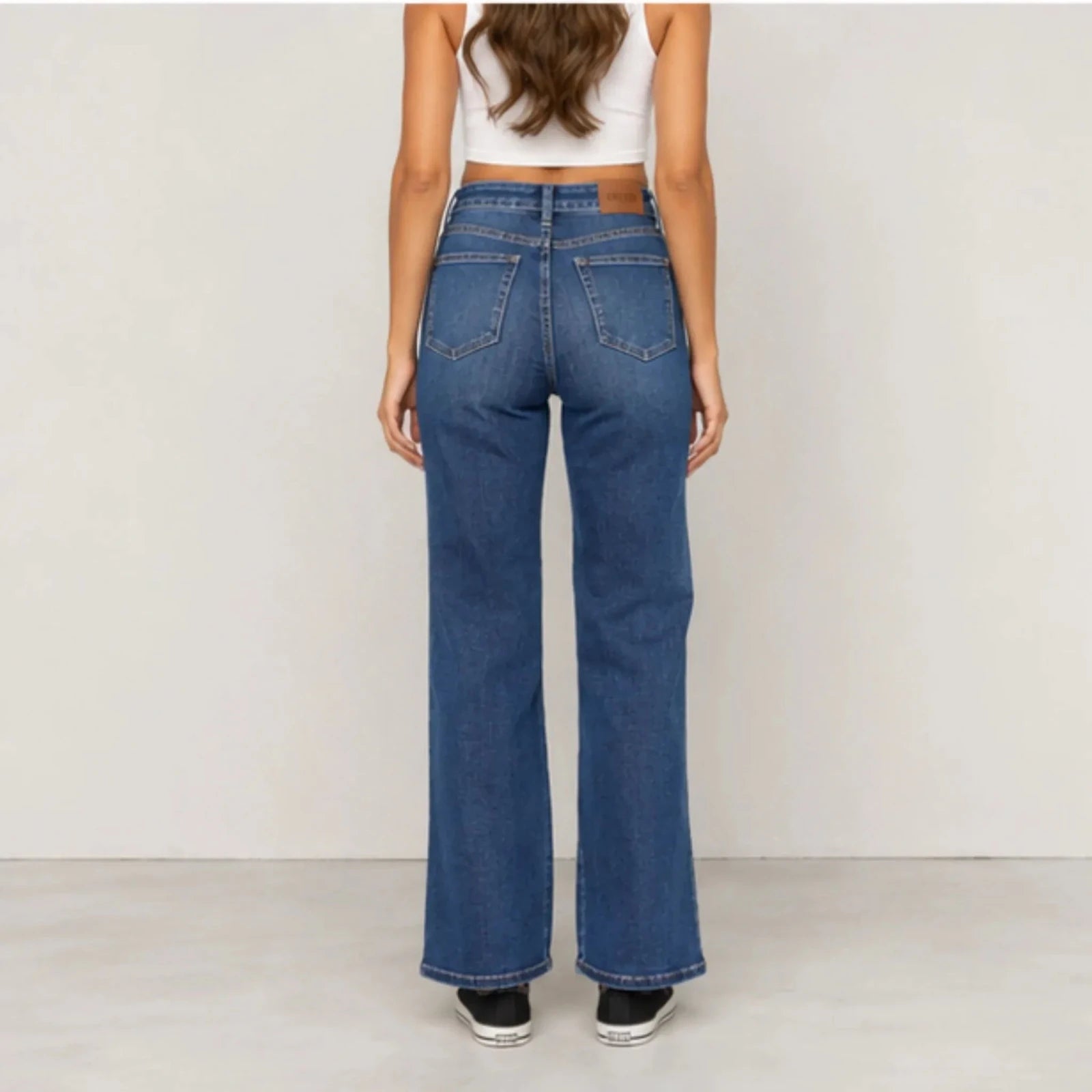 Women's Judy Blue Full Size High Waist Tummy Control Jeans back view featuring classic five-pocket styling, premium stretch denim, and a flattering high-rise fit.