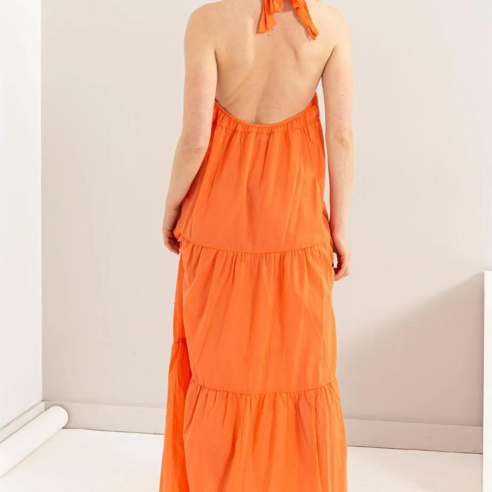 HYFVE Halter Neck Cover Up Maxi Dress - Orange-Trendsi - Solazura Boutique