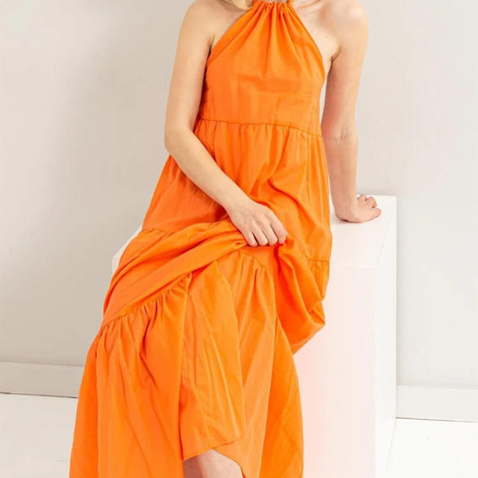 HYFVE Halter Neck Cover Up Maxi Dress - Orange-Trendsi - Solazura Boutique