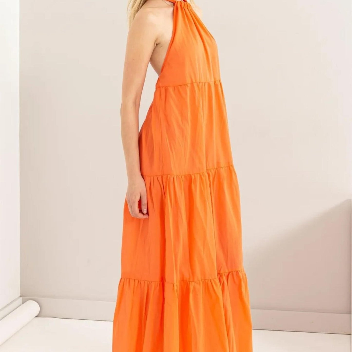HYFVE Halter Neck Cover Up Maxi Dress - Orange-Trendsi - Solazura Boutique