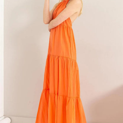 HYFVE Halter Neck Cover Up Maxi Dress - Orange-Trendsi - Solazura Boutique