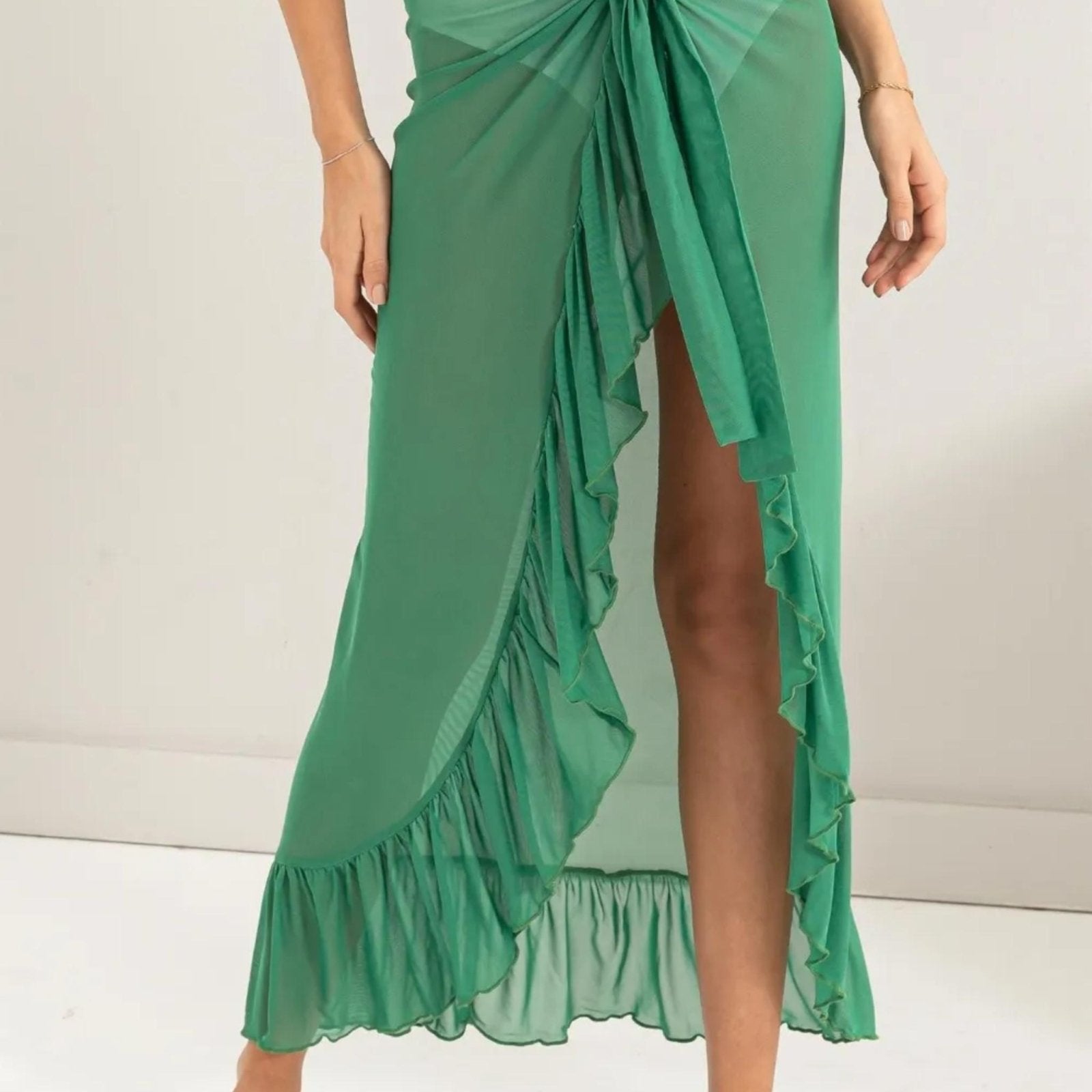 HYFVE Ruffle Trim Cover Up Sarong Skirt - Green-Trendsi - Solazura Boutique