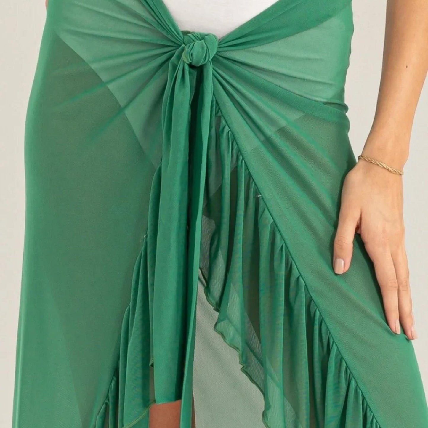 HYFVE Ruffle Trim Cover Up Sarong Skirt - Green-Trendsi - Solazura Boutique