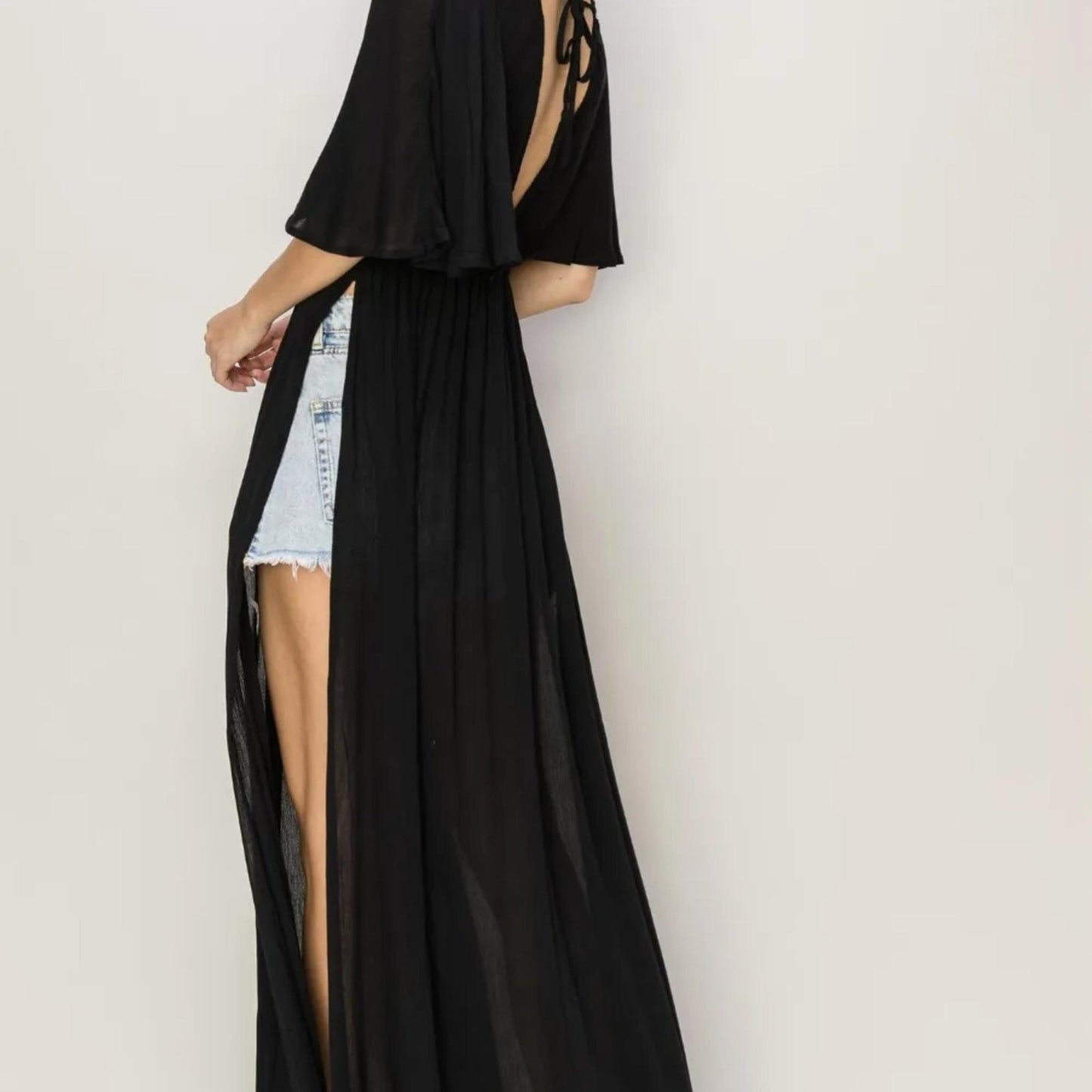 HYFVE Tie Back Maxi Split Cover Up Dress - Black-Trendsi - Solazura Boutique