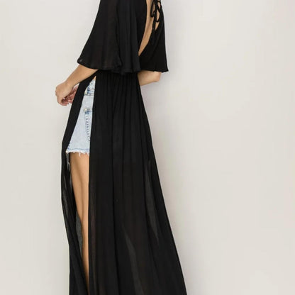HYFVE Tie Back Maxi Split Cover Up Dress - Black-Trendsi - Solazura Boutique