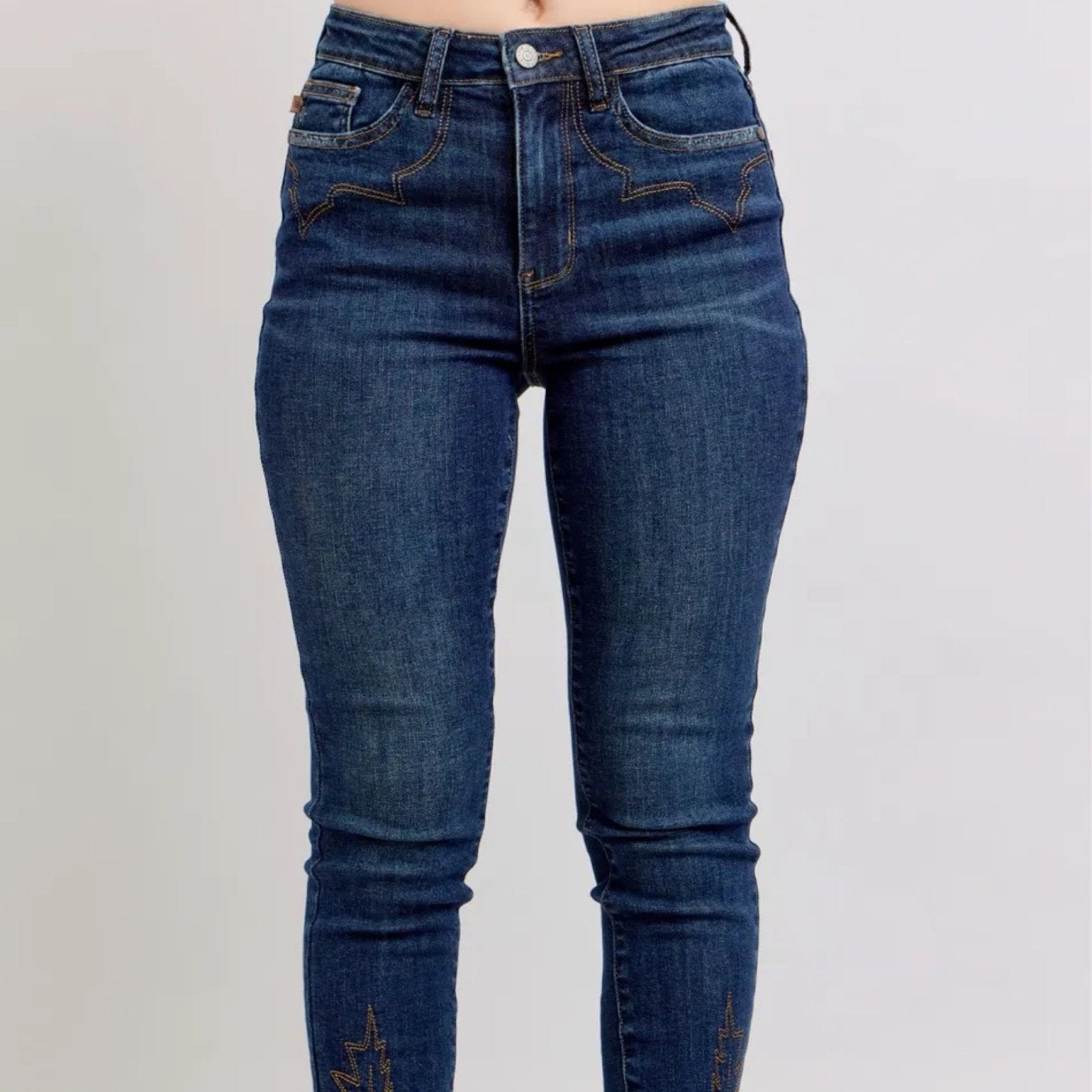 Judy Blue Embroidered High Rise Skinny Jeans - Medium Wash-Trendsi - Solazura Boutique
