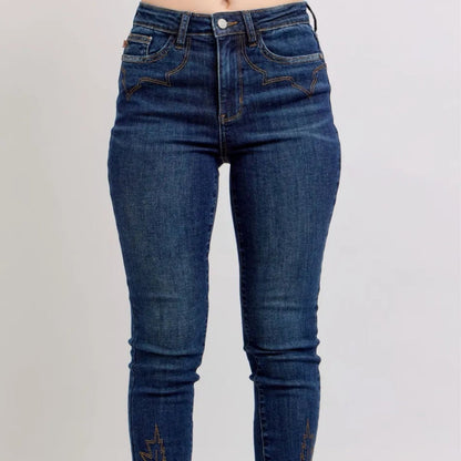 Judy Blue Embroidered High Rise Skinny Jeans - Medium Wash-Trendsi - Solazura Boutique