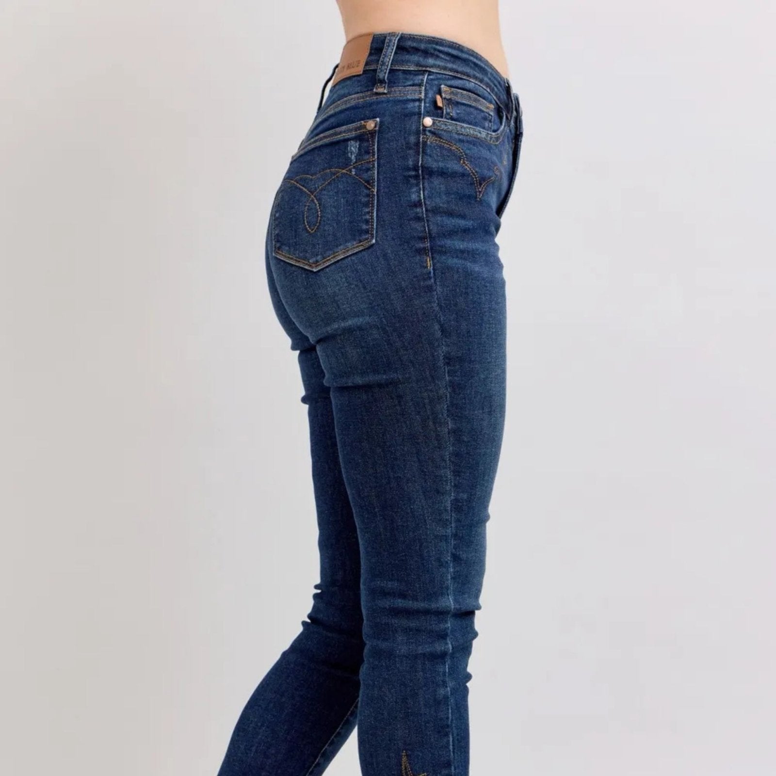 Judy Blue Embroidered High Rise Skinny Jeans - Medium Wash-Trendsi - Solazura Boutique