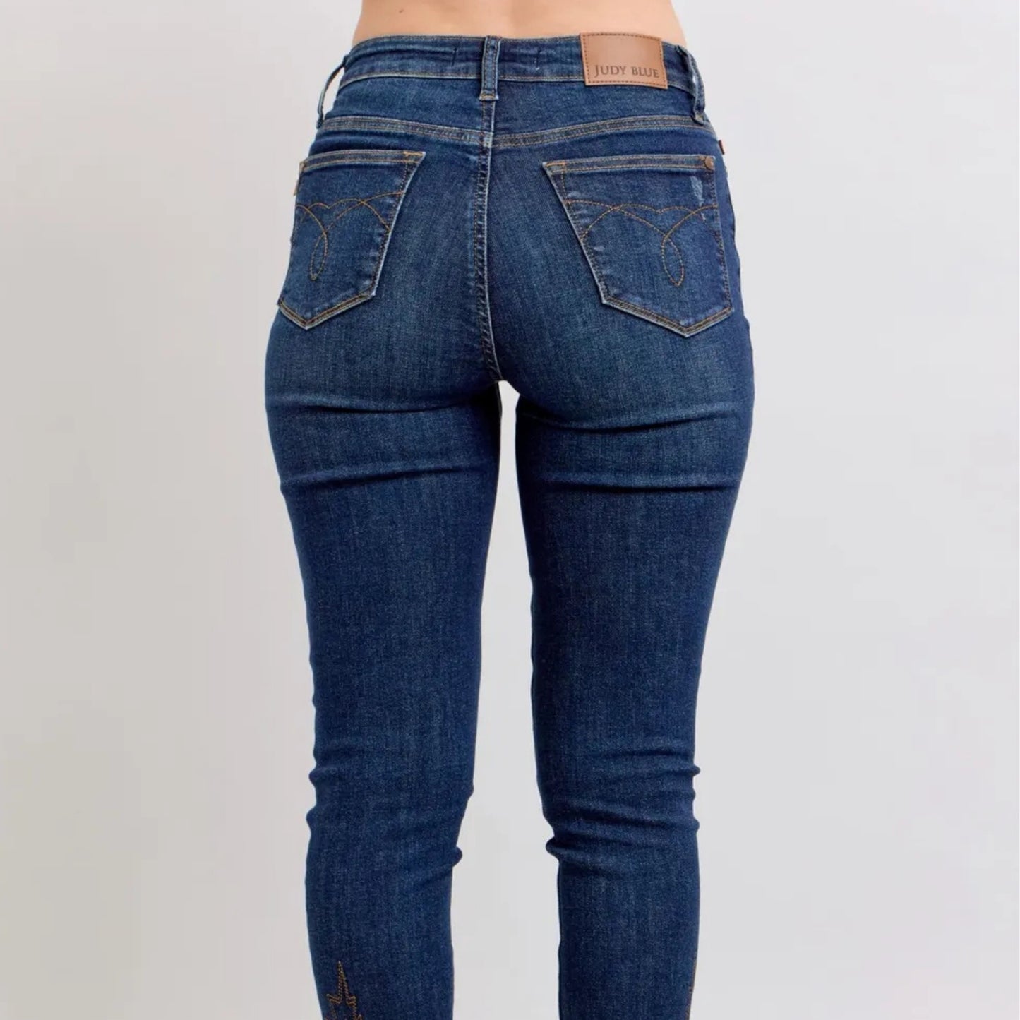 Back view of the Judy Blue embroidered high-rise skinny jeans.